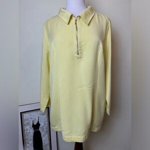 Soft Surroundings Tunic Top Size XL Pastel Yellow Long Sleeve 1/4 Zipper Golden